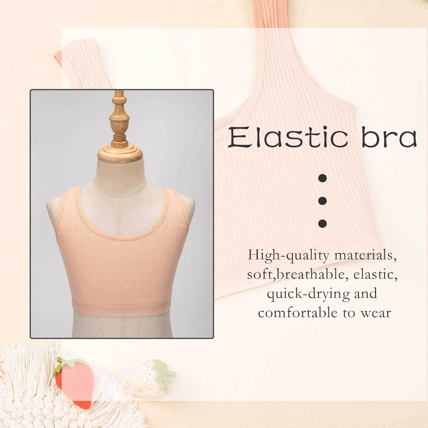 TTAO Cotton Girls Bra Breathable Crop Top Underwear Sports Training Bra Adolescence Bra Knit Stretchy Vest