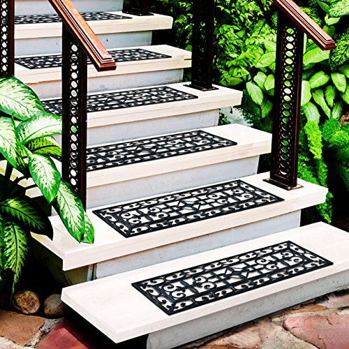 casa pura Colombo Rubber Stair Treads 25x75cm - Non-Slip - Water Resistant - Set of 5 - Black