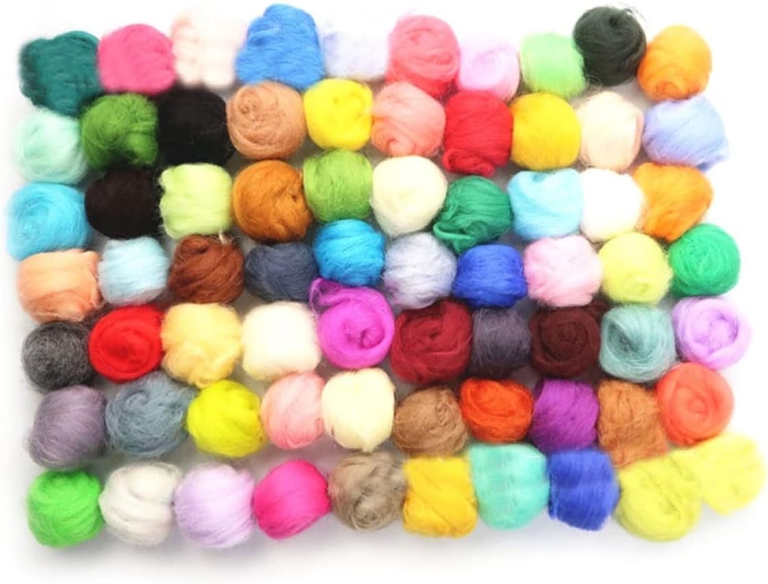 TEHAUX 10g Merino Wool Roving Bulk 40 Colorful Roving Wool for Felting Needle Felting Tool Accessory DIY Craft Supplies