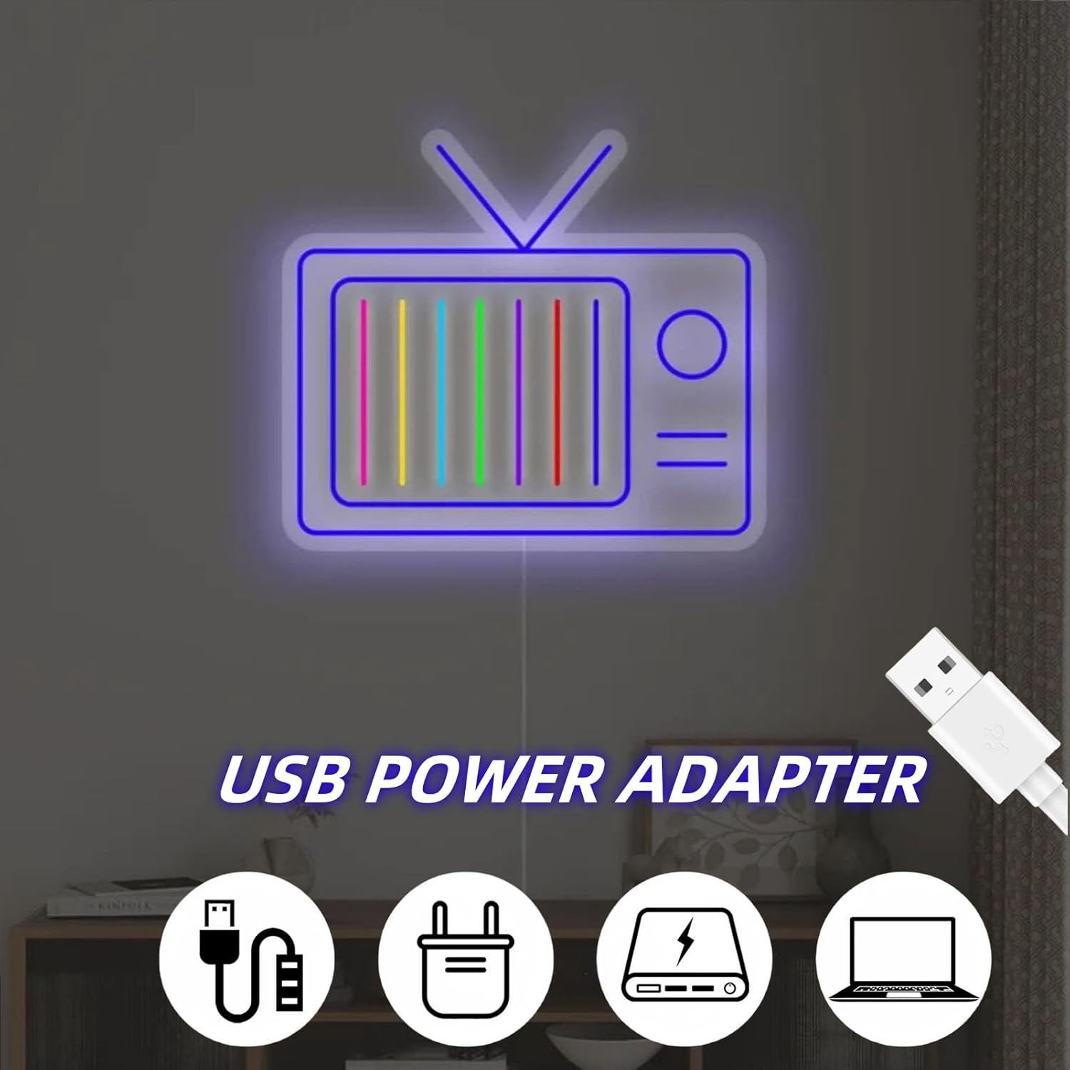 Retro TV Led Neon Sign - Vintage Old TV Set with TV Interference No Signal - Perfect Wall Décor for your 90s Theme Party, 13"x15.2"
