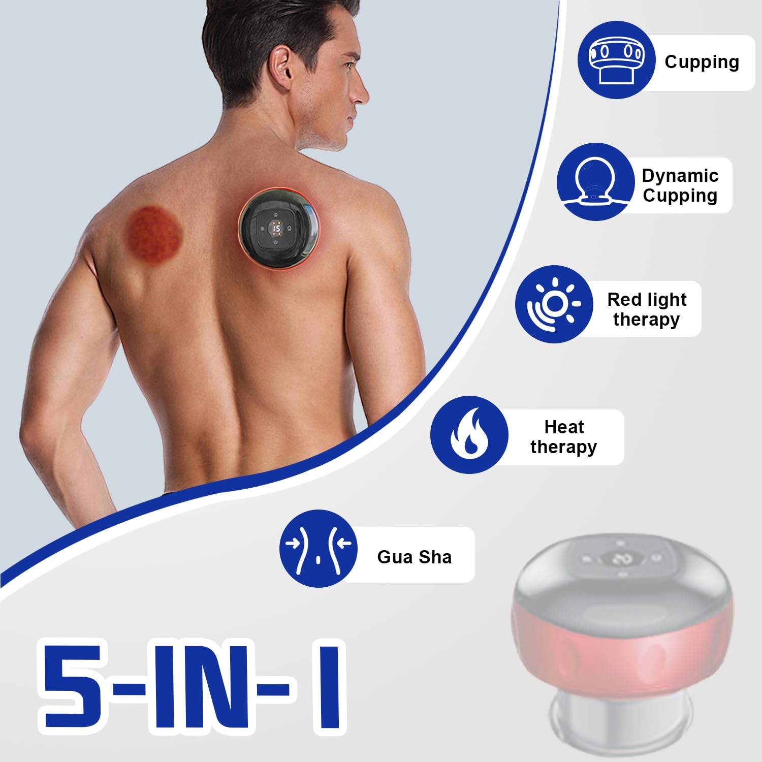 Tiscare 5 -in -1 electric cuping kit for relief from pain with red light therapy | 12-Back, shoulders and muscle pain for adjustable massage. Blood circulation and improving skin tightening. 2 cups (large + small) are included Tiscare 5 -in -1 electric cuping kit for relief from pain with red light therapy | 12-Back, shoulders and muscle pain for adjustable massage. Blood circulation and improving skin tightening. 2 cups (large + small) are included