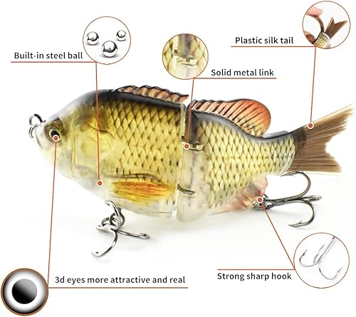 Miniatura 2 de ODS Lure Cebo Blugill Glide para hundirse con cola de fibra para lubina de agua dulce salada de agua dulce y aparejos de pesca realistas