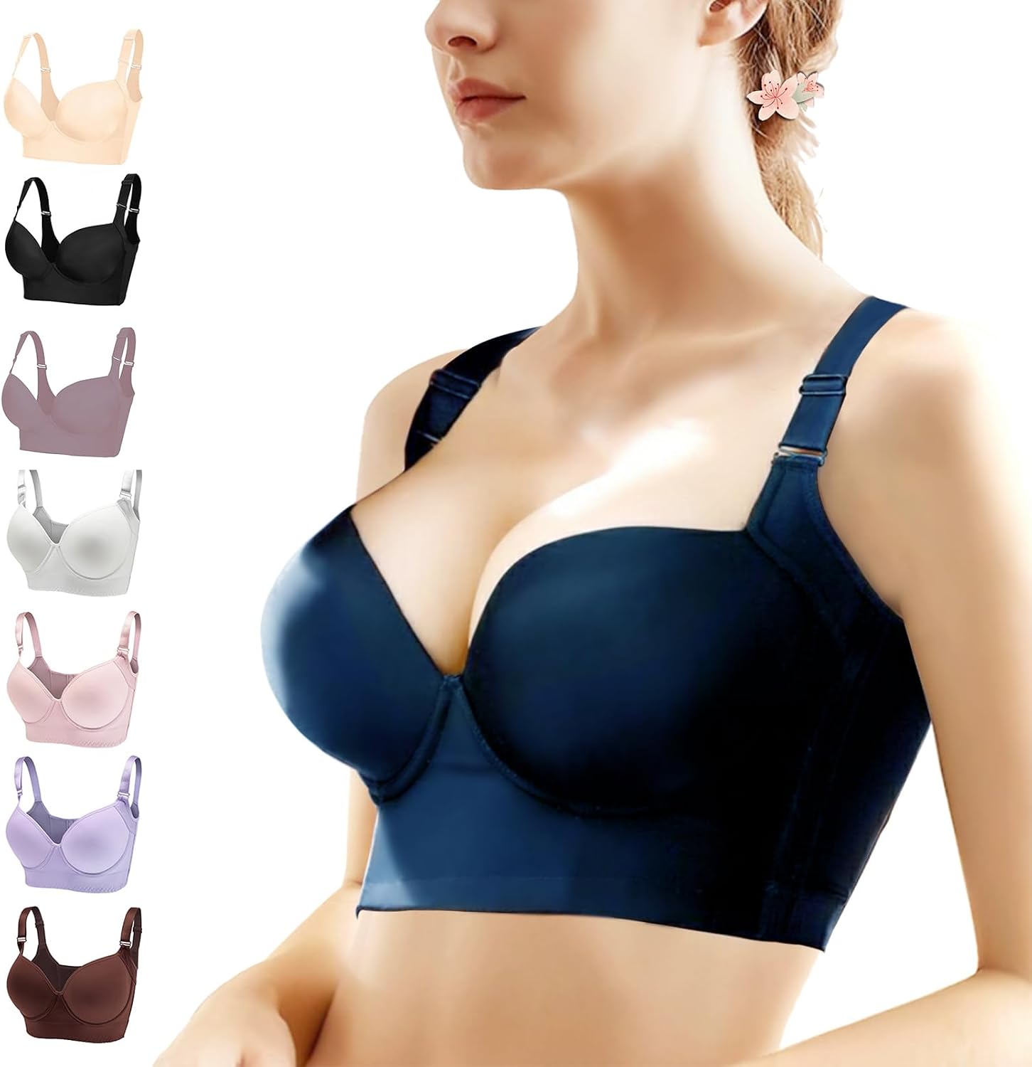 Women's Push Up Bra,Full-Coverage Underwire Bra,Hide Back Fat Deep Cup Bra,Smoothing T-Shirt Bra,Sculpting Uplift Bra