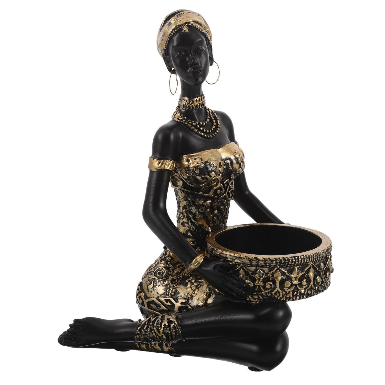 TOYANDONA Bandeja para Joyas y Organizador de Tocador de Resina Figura de Mujer Africana, Soporte Decorativo para Accesorios y Pendientes, Bandeja Pequeña para Almacenamiento en Hogar