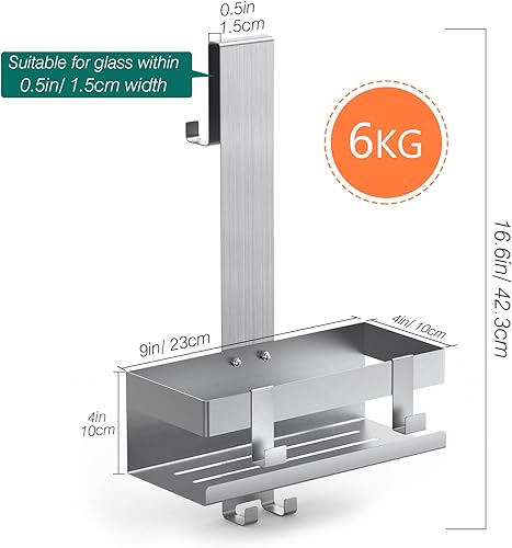 Miniatura 7 de Emibele Organizador de ducha para colgar sobre la puerta, de acero inoxidable 304, estantes de ducha inoxidables, organizador de ducha colgante sin