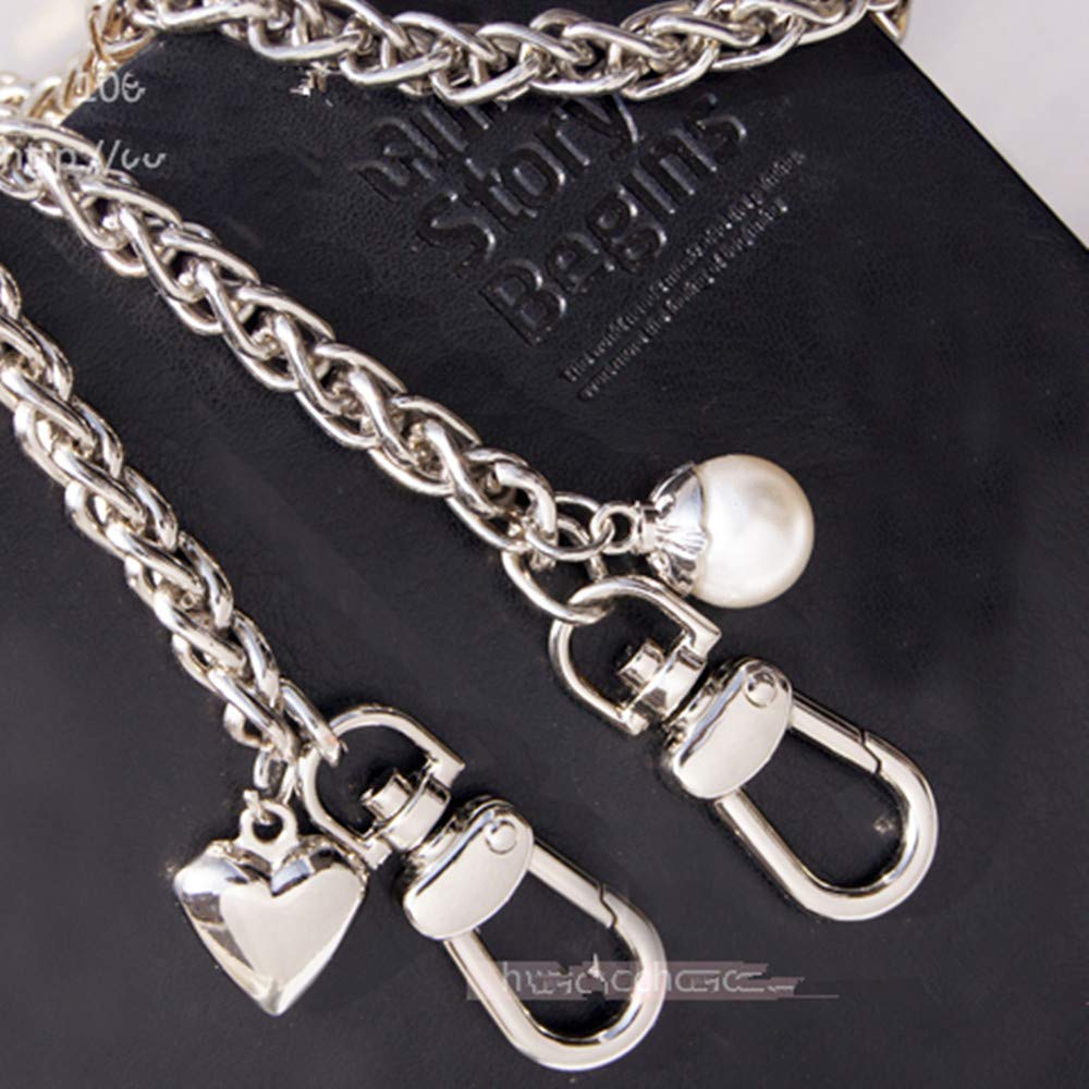 Cadena, cadena de bolso, correa de bolso, cadena extensora de bolso. Correa de bolso bandolera de metal plateado de 0,8 cm de ancho, cadena de repuesto for bolso, accesorios de perlas de corazón de me
