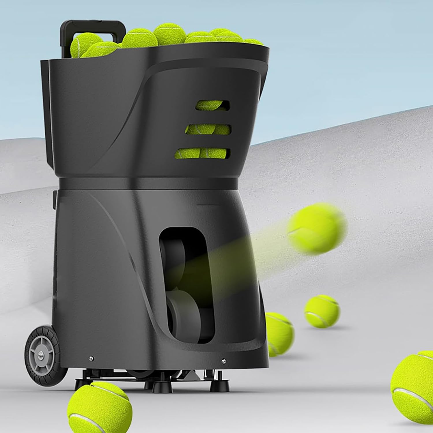 Tennis Ball Machine 100+ Ball Capacity, 4-6 Hour Battery with External Power, Intelligent Remote Control, Perfect for Beginners, Intermediate Players,Black