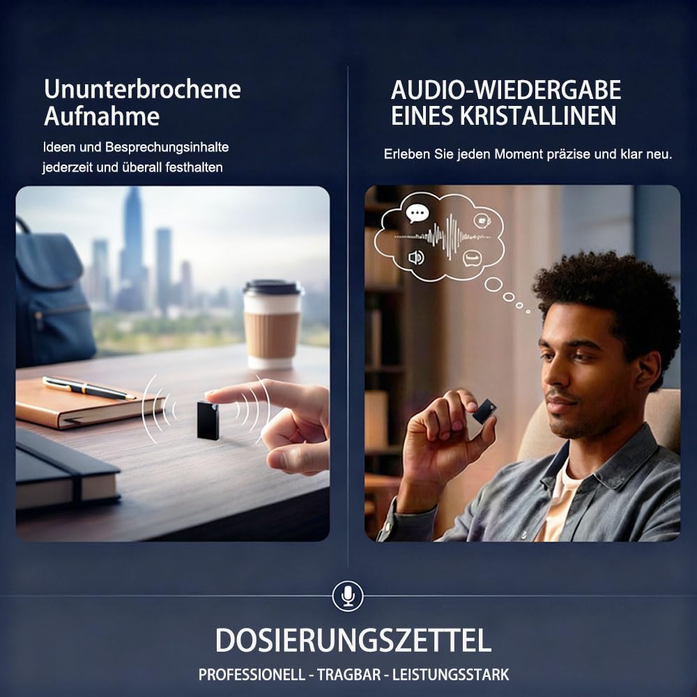 Diktiergerät Mini 64 GB Speicher, Diktiergerät Mini und Sprachaktivierung, Voice Recorder Wiederaufladbar Über USB, Aufnahmegerät Mit Mikrofon, Meetings und Interviews(3 * 2 * 0.6)