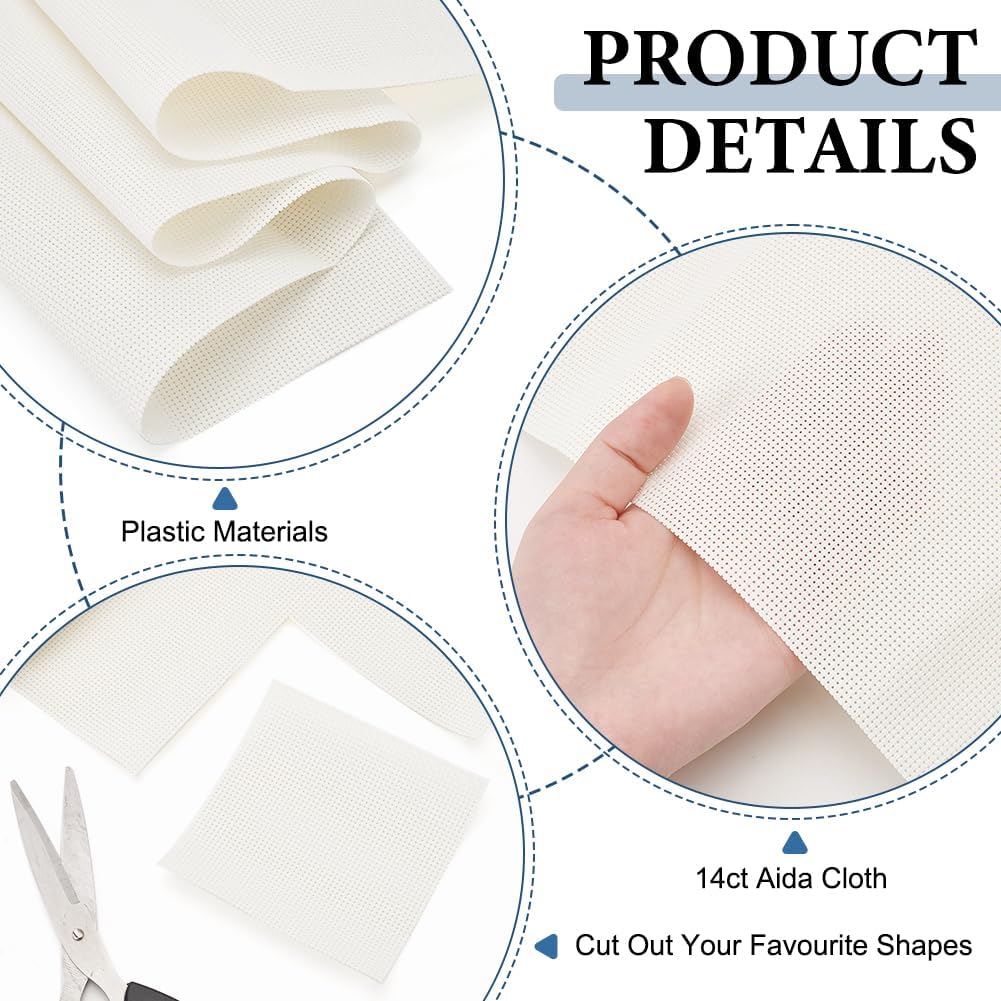 BENECREAT 14CT Plastic Cross Stitch Fabric, 39.3x11.8 Inch Lvory White Cross Stitch Vinyl Aida Cloth for Craft Embroidery, Handmade Needlework, DIY Handicrafts, 1mm Thick