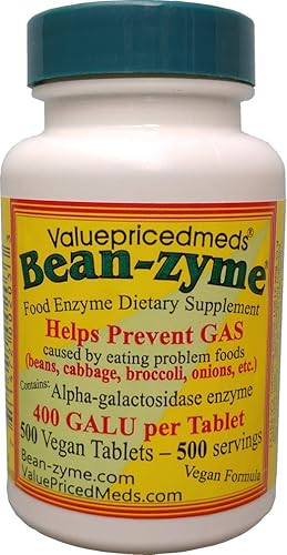 Bean-zyme Extra Strength (500 ct) es de 400 GAUL por tableta