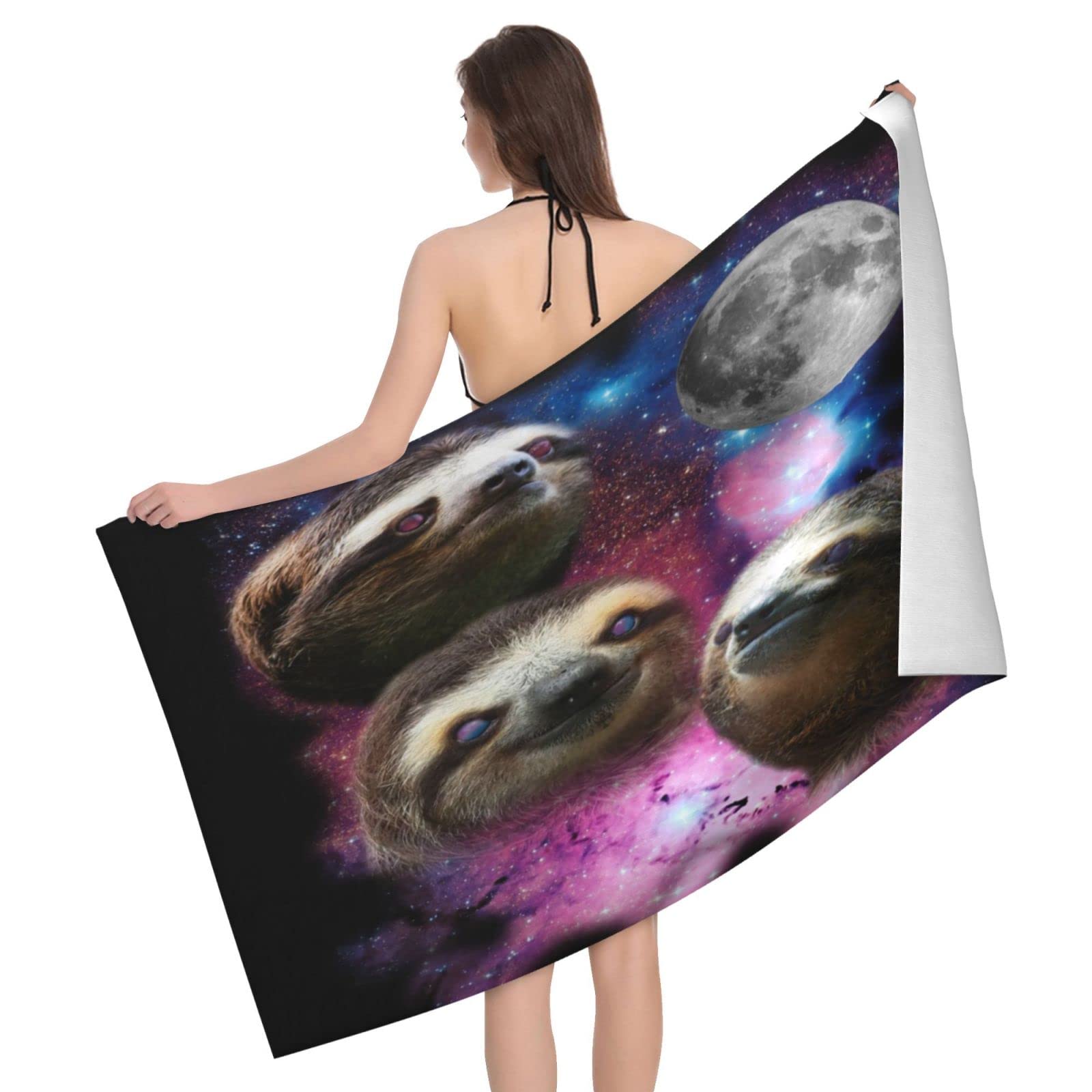 Lawenp Three Sloth Astronauts Beach Towel, Lightweight Sand Free Quick Dry Microfiber Absorbent Bath Towel for Kids, Adults, Swimming, Bath, Yoga, Pool, Travel, Camping 32"X52"