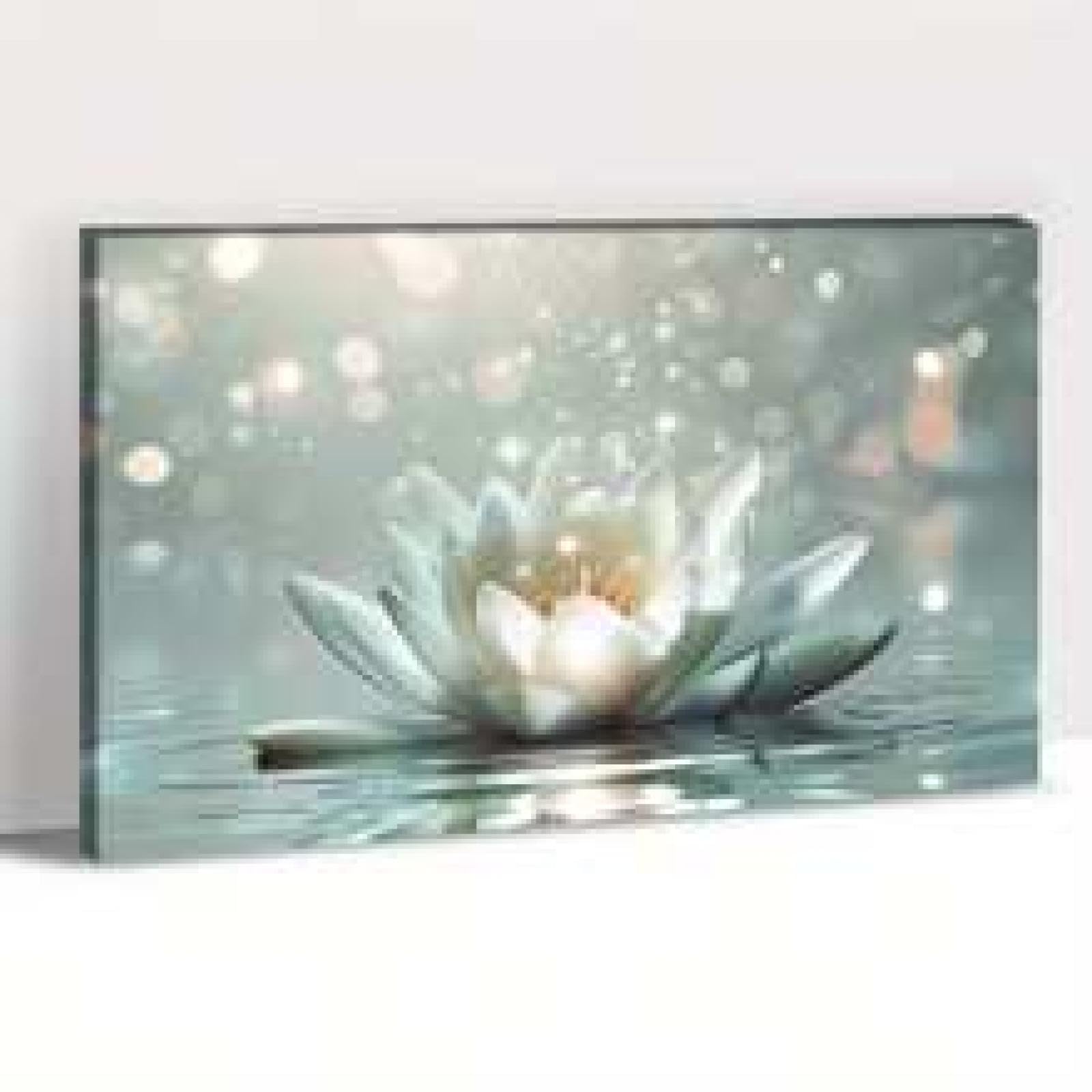 Fleur de lotus fleurissant tableau zen bleu sarcelle pour s'apaiser