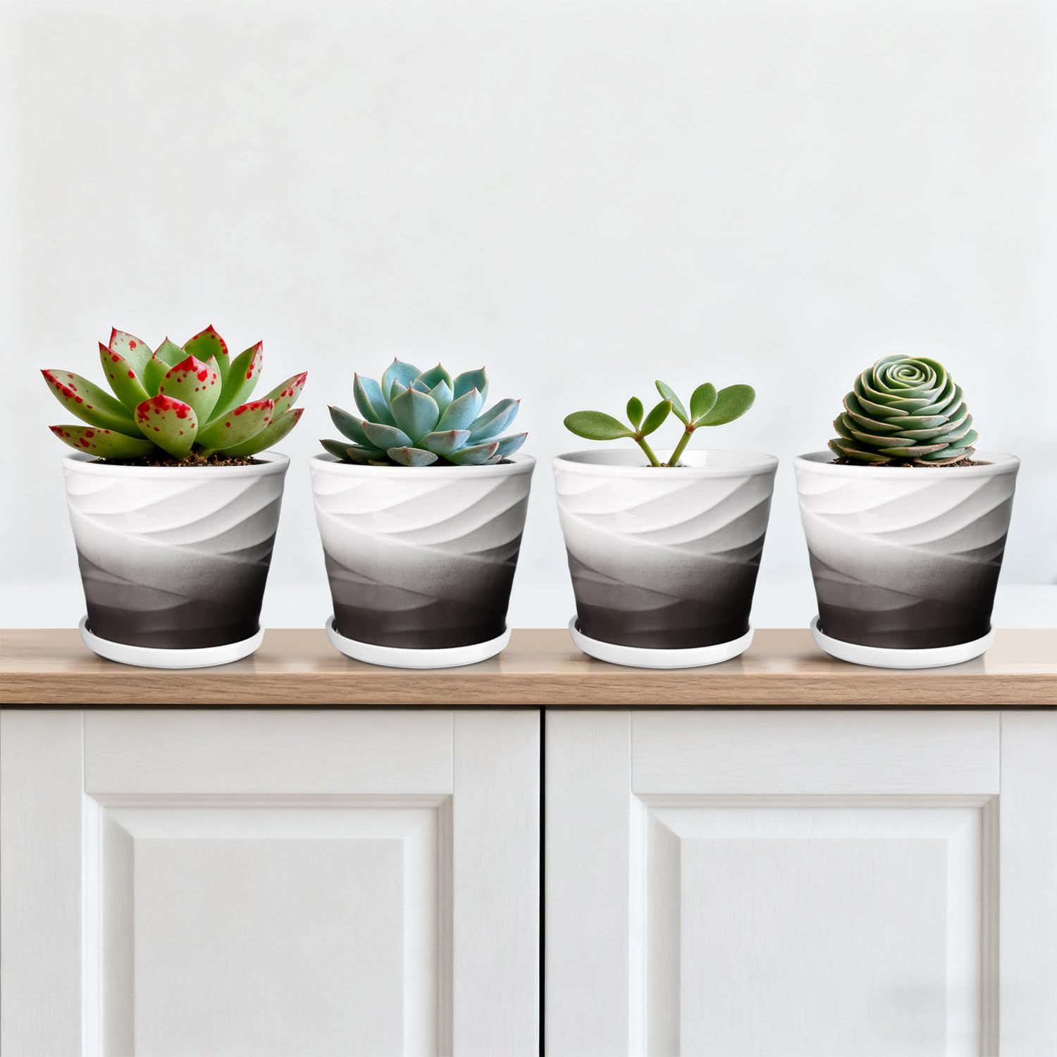 Ceramic Plant Pots,5 Inch,Set of 4,Planters with Drainage Hole and Saucer,Flower pots for Indoor Plants,Modern Design(5.5 in Diameter)