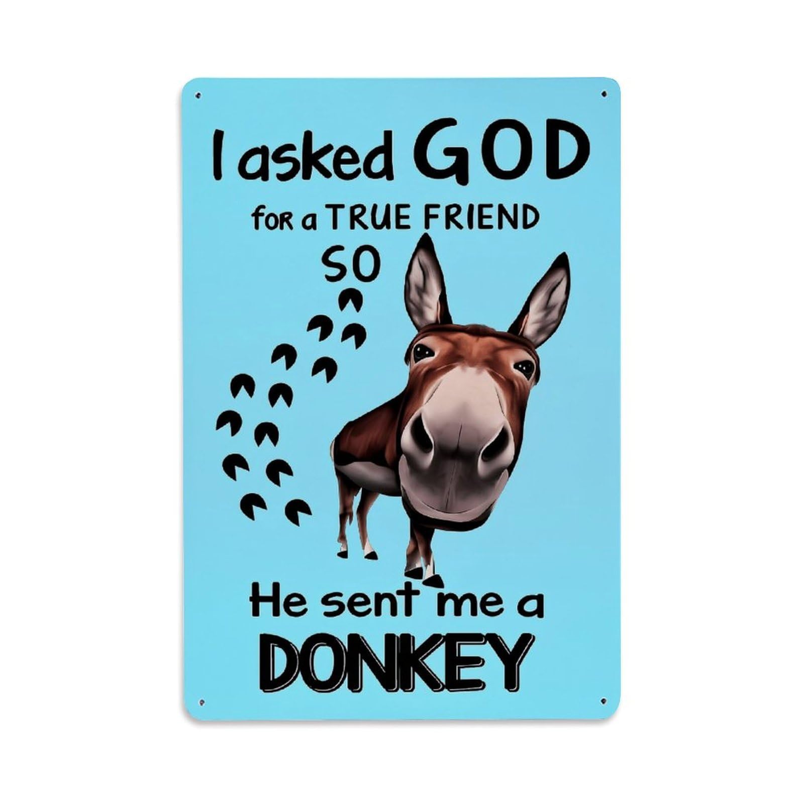 Donkey Footprints Blue Background Text Retro Metal Tin Sign, Vintage Decor Art Poster for Bar, Home, Man Cave, Kitchen, Laundry Room Gift 8x12Inch