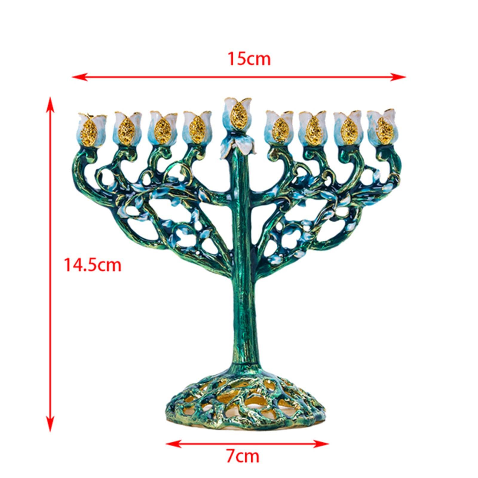 Baoblaze Menorah smaltato Hanukkah Dipinto a Mano Bejeweled Jewish con candelabri ingioiellati Accenti - Verde
