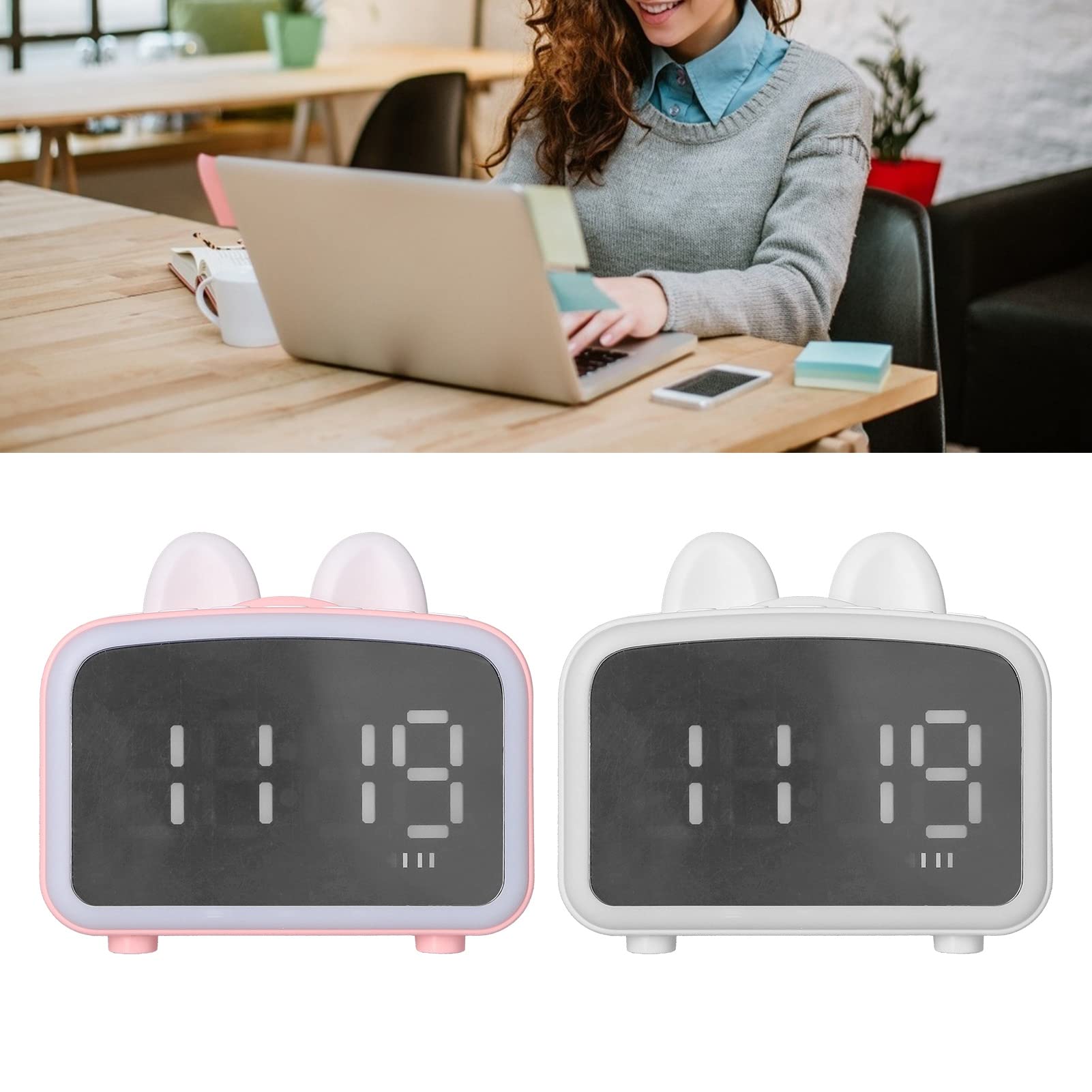 Elprico Radio Reloj Despertador, Mini Reloj Bluetooth de Dibujos Animados Junto a la Cama con Batería de 1400 MAh, Altavoz Digital Bluetooth Multifuncional para la Oficina del Dormitorio(Rosa)