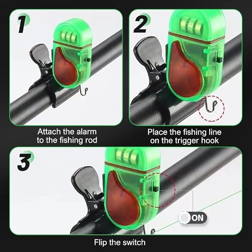 Fishing Bite Alarm with LED Light, 2025 New Smart Fish Bite Alarm Sound Bite Alert Bell with LED Lights, Upgrade Electronic Fishing Alarms Bite Alarms for Fishing Poles Multipack (2)