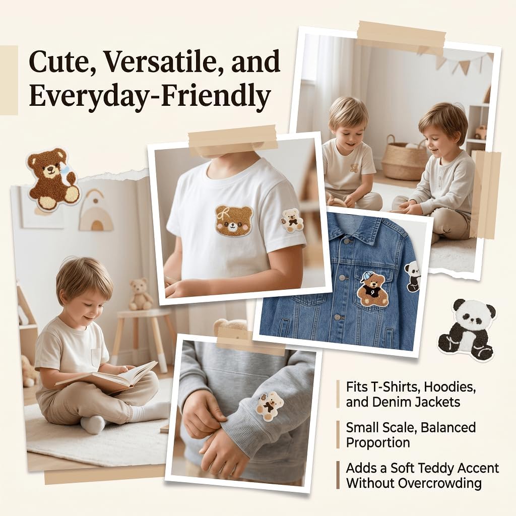 20 Pcs Plush Bear Iron on Patches, Cute Kawaii Bear Animal Embroidered Applique for Clothes, Hat, Bag, Backpack,Jeans, Dress, Shirt,Cartoon DIY Crafts Gifts for Kids Girls Women Mama