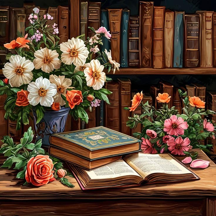 OkarinaArt Malen nach Zahlen Erwachsene Buch Paint by Numbers, Bücherregal DIY Acrylfarben Malset mit Pinseln, Blume Ölgemälde auf Leinwand zum Selbermalen ohne Rahmen, 40 x 40 cm