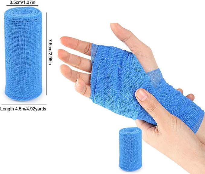 6 rollos de vendas elásticas de gasa, sin látex, para primeros auxilios, curación de heridas y tratamiento de lesiones deportivas, envueltos individualmente en azul miniatura 2