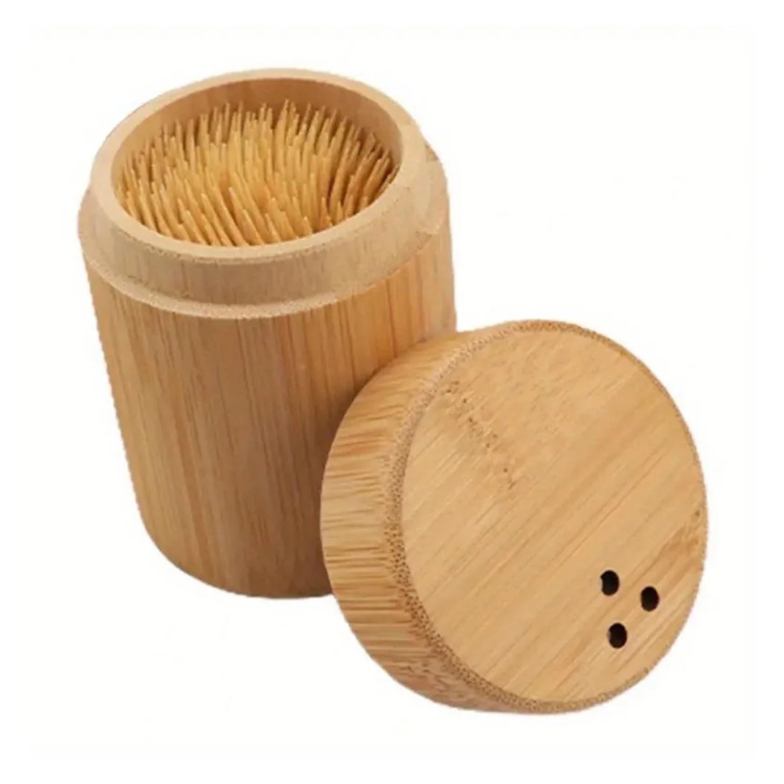 Gwyzax Toothpick Holder 8pcs Bamboo Toothpick Storage Box Portable Dustproof Round Holder Dispenser