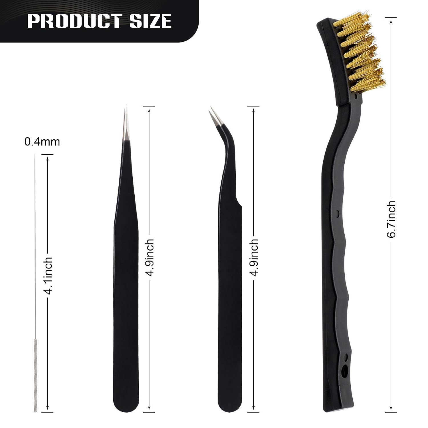KITANIS 3D Printer Nozzle Cleaning Kit with Brush - 10 Pieces 0.4 mm Cleaning Needles, 2 Types Sophisticated Tweezers and 2 Pieces Cooper and Stainless Wire Cleaning Brushes
