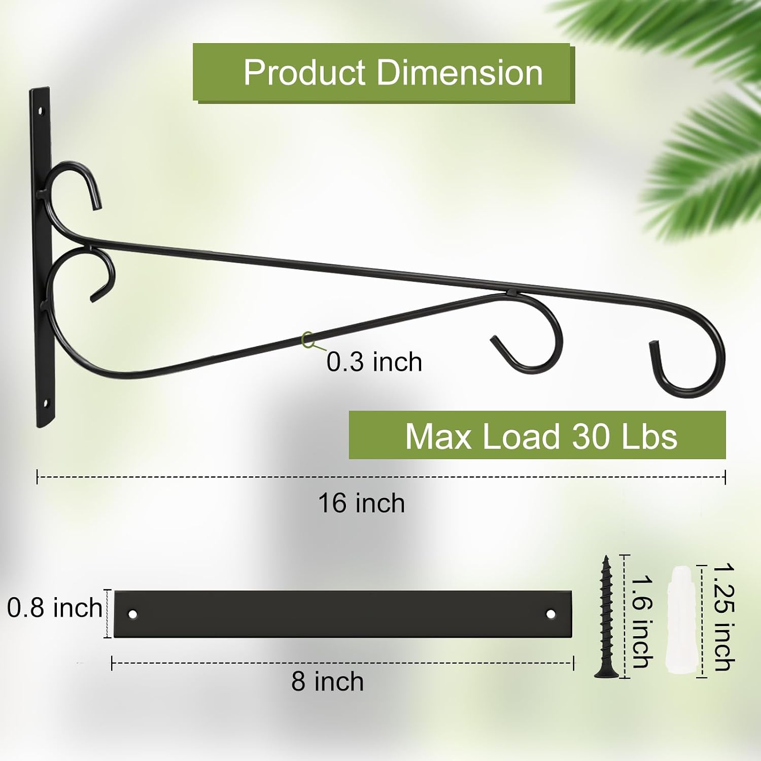 Hanging Plant Hangers Outdoor, 2 Pack 16 Inch Heavy Duty Rust-Proof Metal Plant Bracket, Decorative Wall Hooks for Hanging Plants, Flowers, Lanterns, Bird Feeders