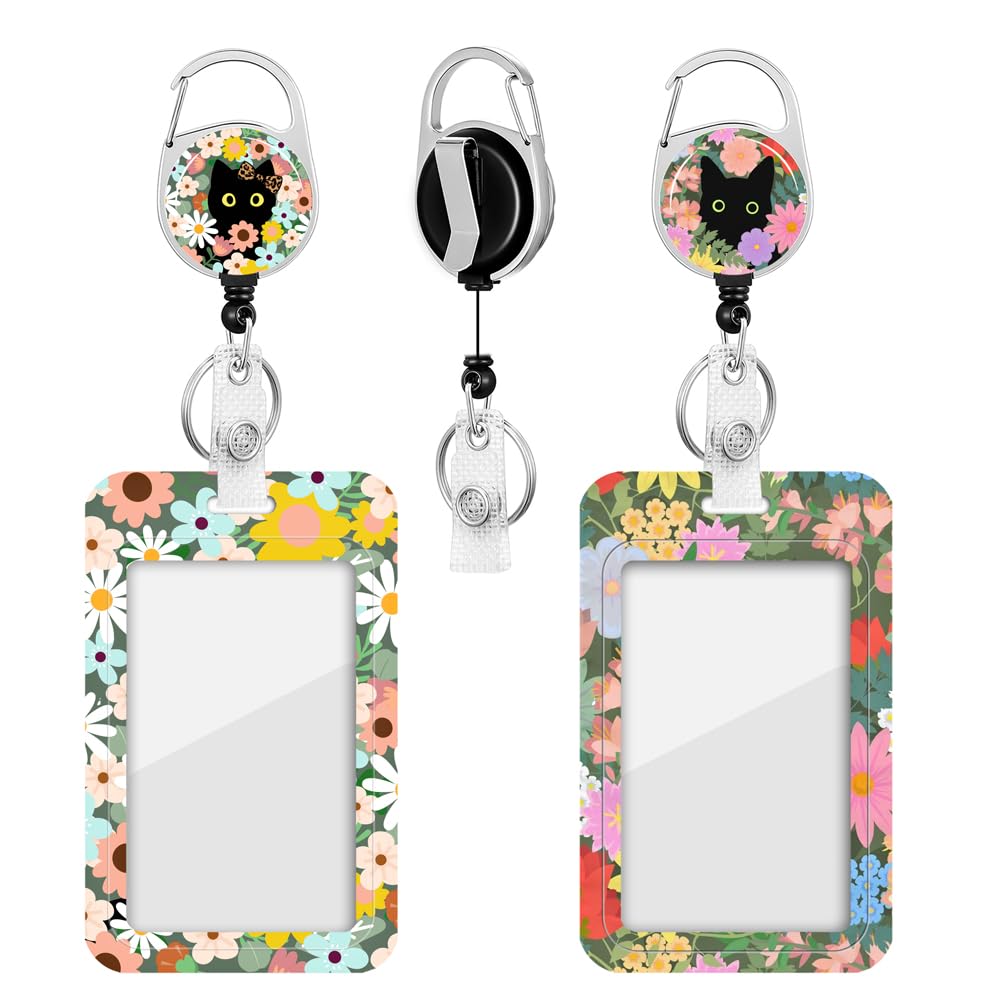 2 Pack Badge Holder and Heavy Duty Retractable Reel, ID Badge Holders with Retractable Clip for Nurse Teacher Student Office Women Men