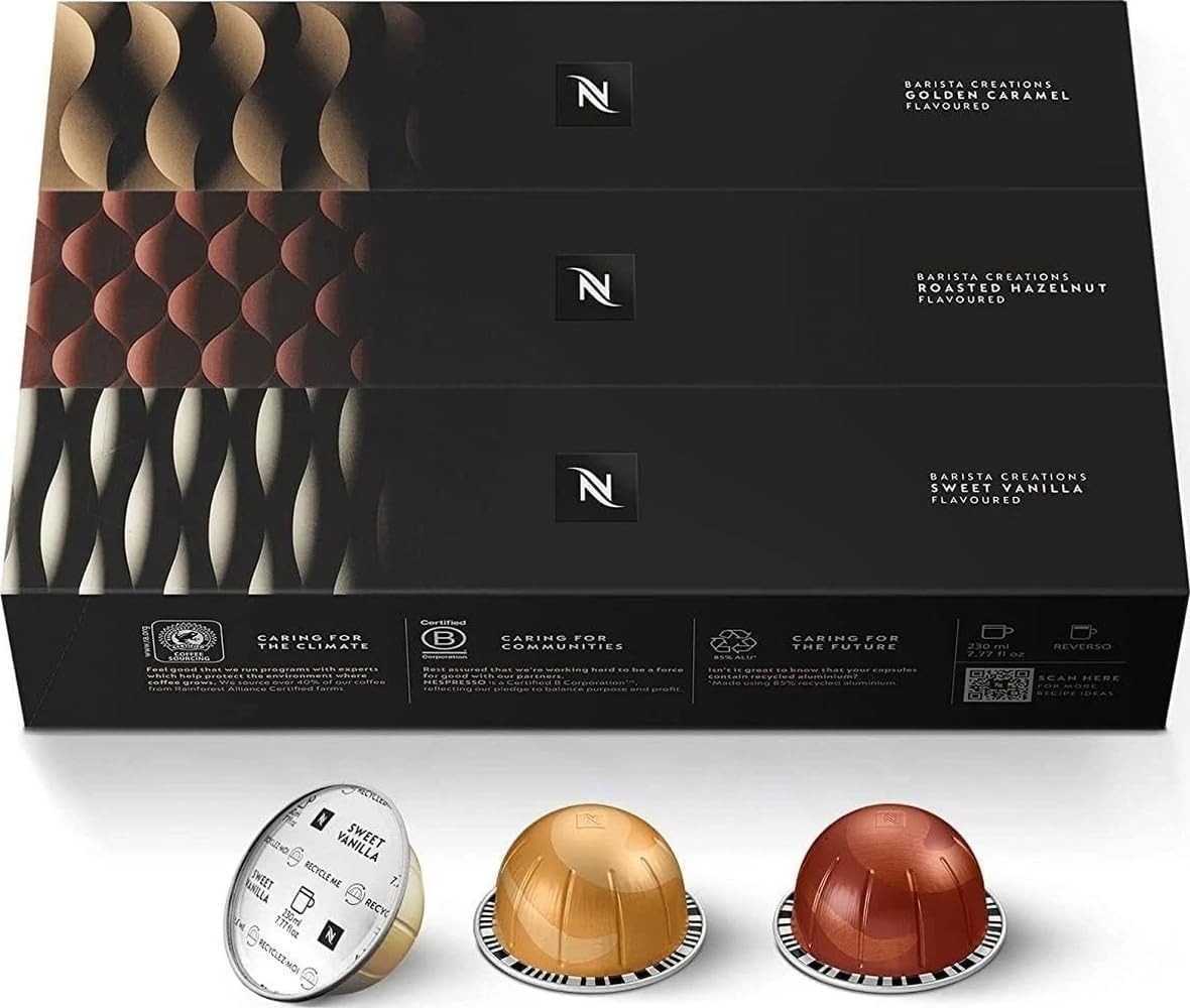 Nespresso Vertuo, Barista Flavored Pack, Medium Roast, 30-Count Coffee Pods | Capsules Pack of 1 Brews 7.77 Fl. oz.