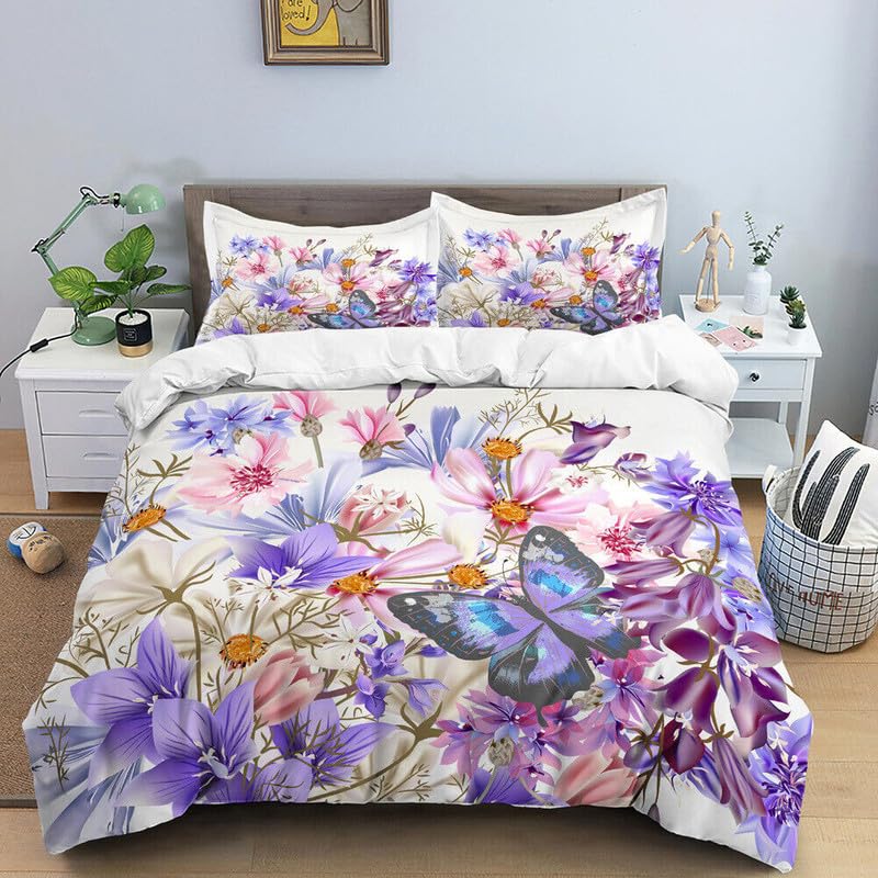 Housse de couette decoration anniversaire motif papillon avec taies d'oreiller