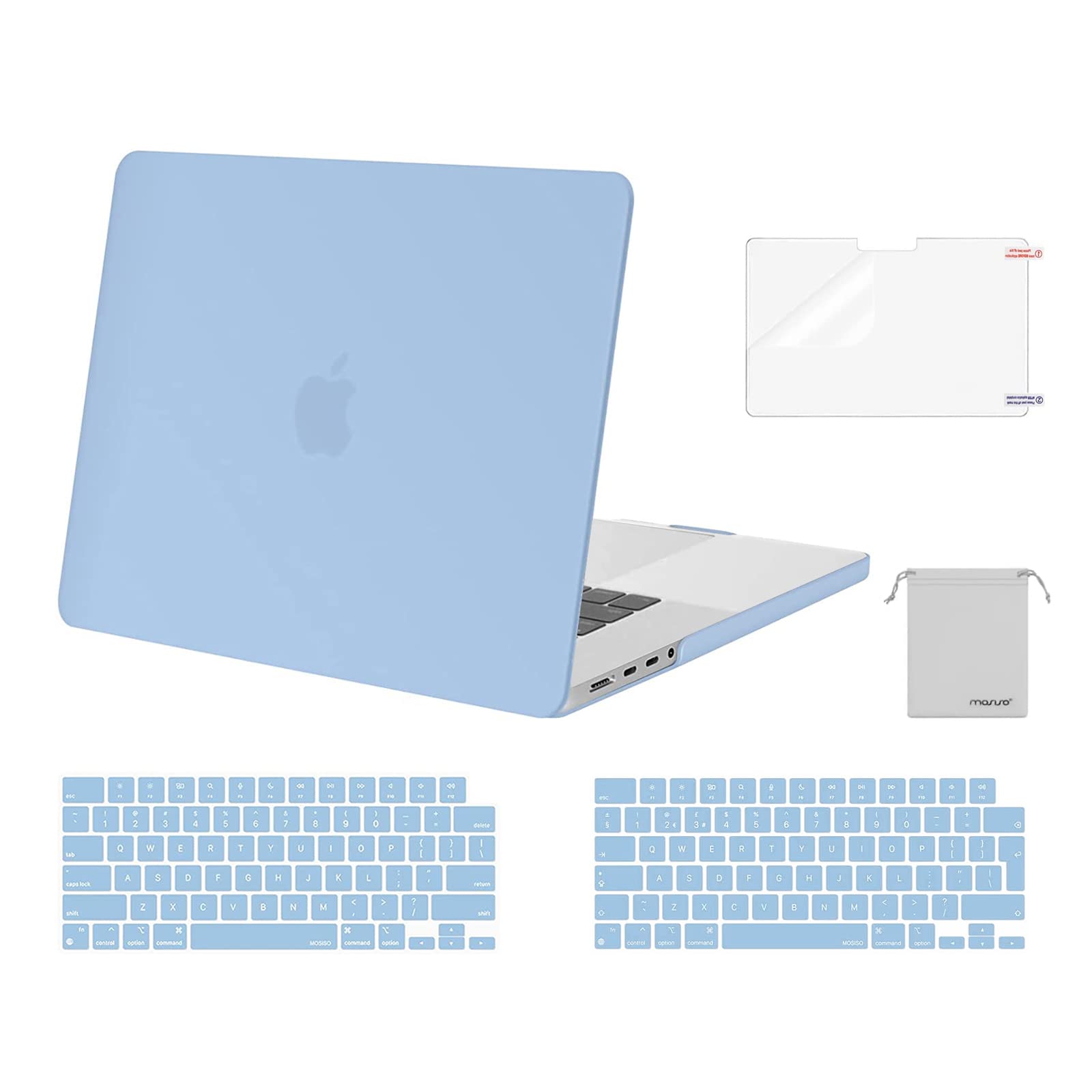 MOSISO Compatible with MacBook Pro 16 inch Case 2024-2021 A2485 M1 Pro/Max with Liquid Retina XDR Display, Plastic Hard Shell&Keyboard Skin(EU&USA version)&Screen Protector&Storage Bag, Air Blue