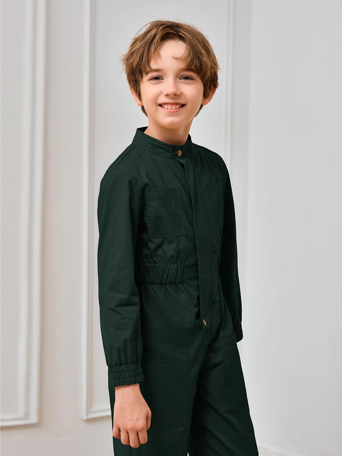 Haloumoning Kids Coveralls Boys Long Sleeve Jumpsuit Zip Up Flight Suit with Pockets 5-14 Years - Image 4