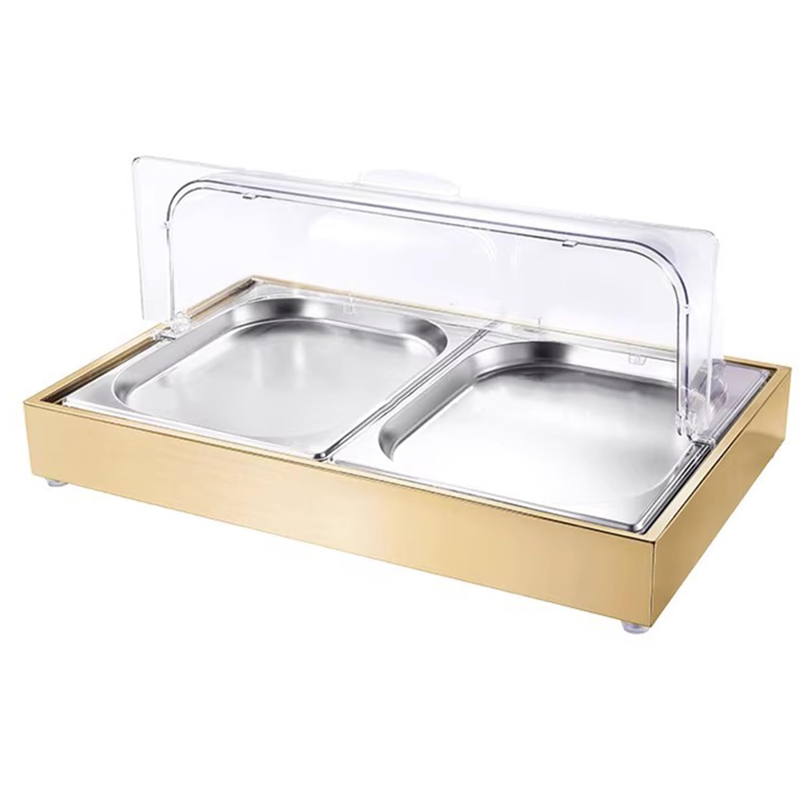 Bandeja transparente para servir alimentos helados, cubierta superior enrollable, contenedor de buffet de mariscos, 2 platos de rejilla para frutas y aperitivos, perfecto para catering y eventos
