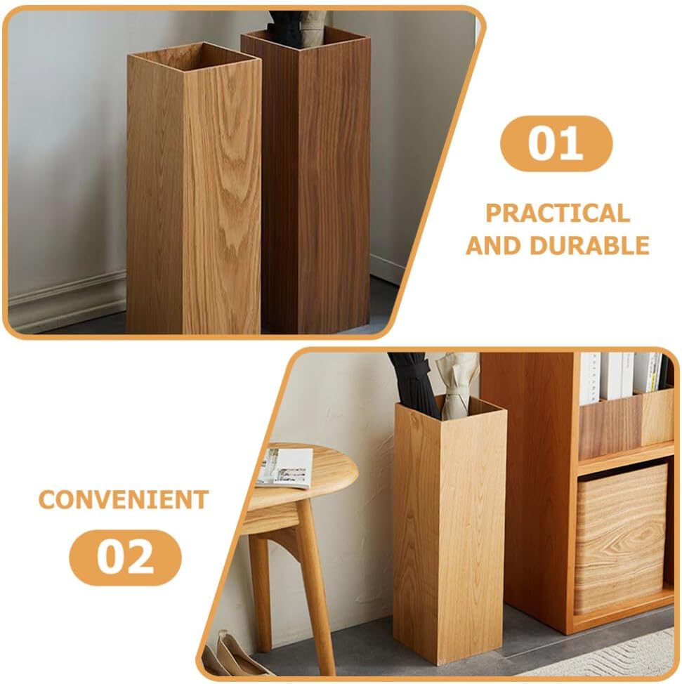 IMIKEYA Square Umbrella Holder Wood Umbrella Rack Stand Cane Walking Stick Wrapping Paper Holder Organizer Bin Tall Bucket Floor Vase for Entryway Home Office