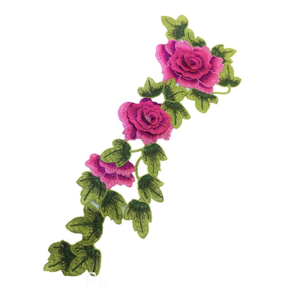 Gwill 2 Toppe Ricamate 3D A Rosa Rossa 20x42 Cm - Termoadesive Da Stirare O Cucire Su Jeans E Borse - 4