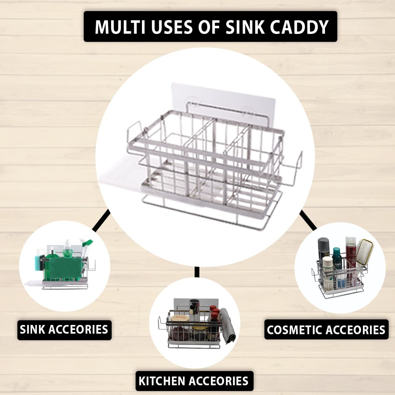 4 in 1 Kitchen Sink Caddy with Sponge Holders, Drip Tray, Utensil