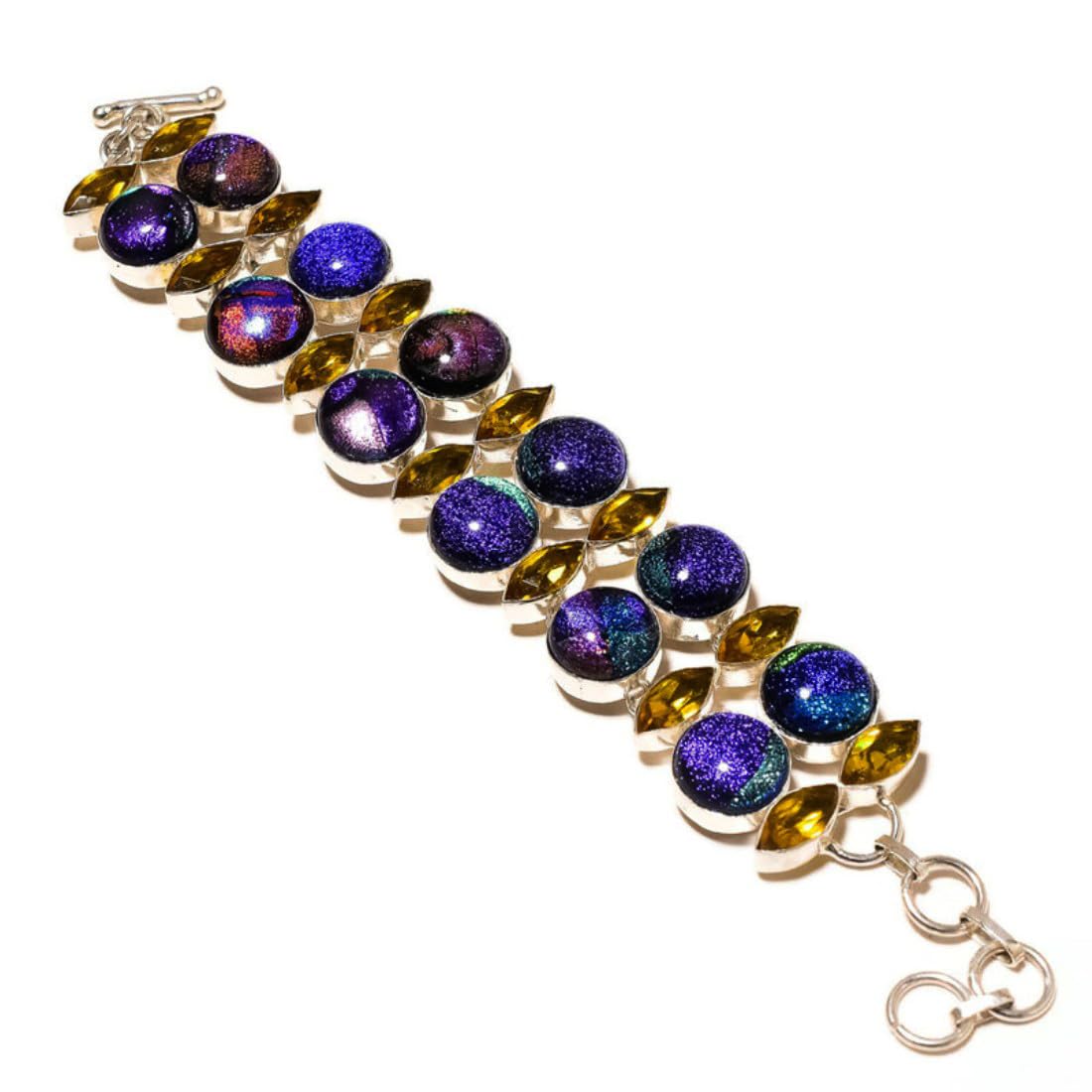 jewels house Dichroic Glass with Citrine Gemstone Handmade Adjustable Statement Bracelet, Dichroic Bracelet, Citrine Bracelet