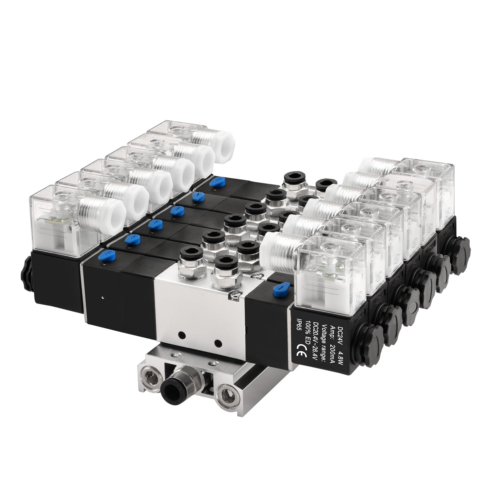 Heschen Electroválvula neumática eléctrica 6, 4V230C-08, 24VDC, PT1/4, 5 vías 3 posición, base del colector, silenciador, conjunto de accesorios rápidos, CE