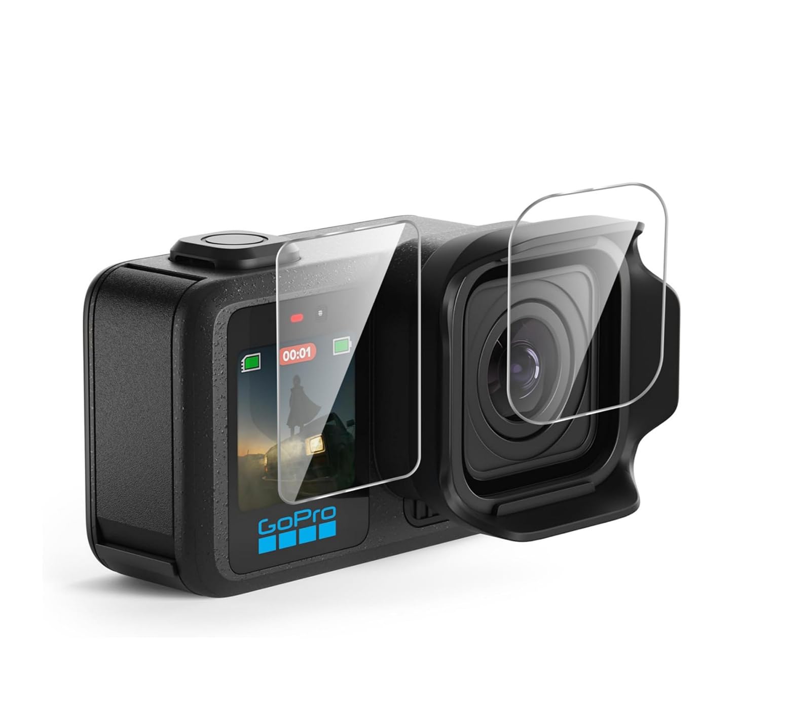 GIOPUEY Vetro Temperato Compatibile con GoPro Mission 1 PRO, 4 Pezzi Pellicola Prottetiva e 2 Pezzi Pellicola Fotocamera, HD, Resistente ai Graffi, Senza Bolle (Transparent)