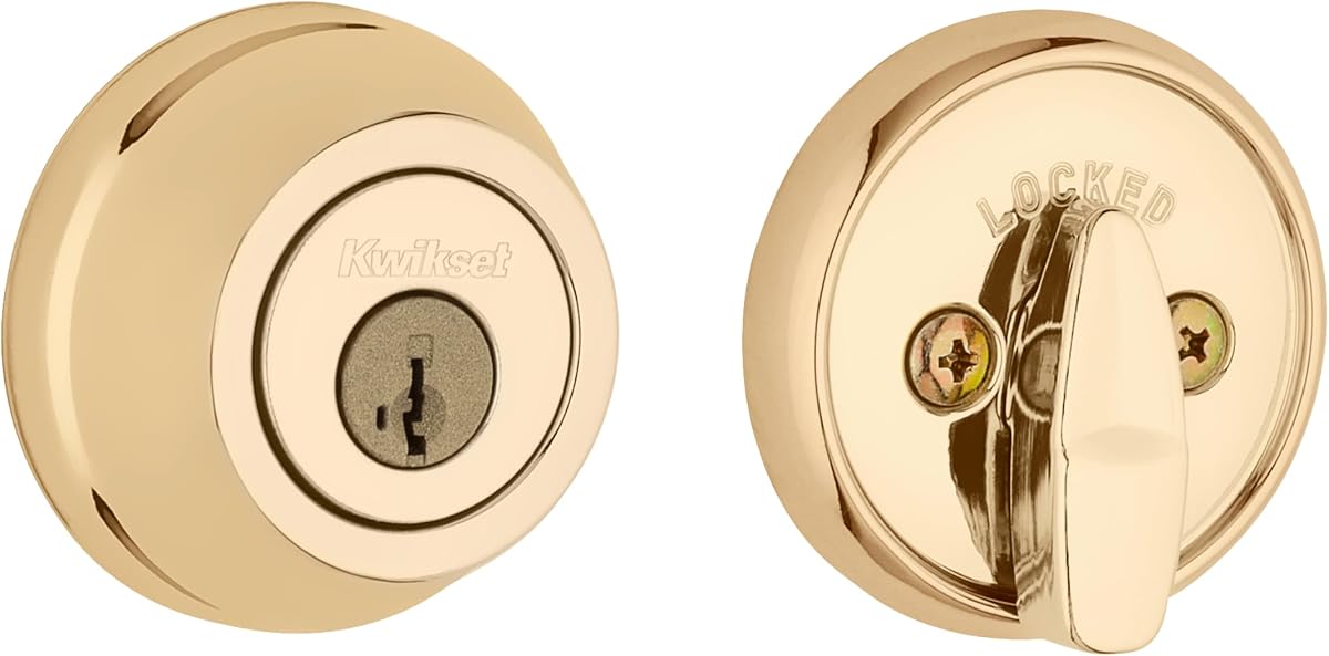 Cerradura de cerrojo 780, puerta de entrada frontal con llave exterior redonda de latón pulido, seguridad de rellave SmartKey resistente a golpes, cerrojo de un solo cilindro, con protección Microban