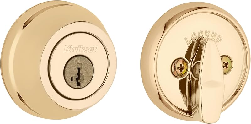 Cerradura de cerrojo 780, puerta de entrada frontal con llave exterior redonda de latón pulido, seguridad de rellave SmartKey resistente a golpes, cerrojo de un solo cilindro, con protección Microban