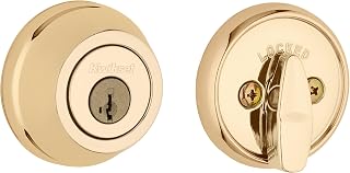 Cerradura de cerrojo 780, puerta de entrada frontal con llave exterior redonda de latón pulido, seguridad de rellave SmartKey resistente a golpes, cerrojo de un solo cilindro, con protección Microban
