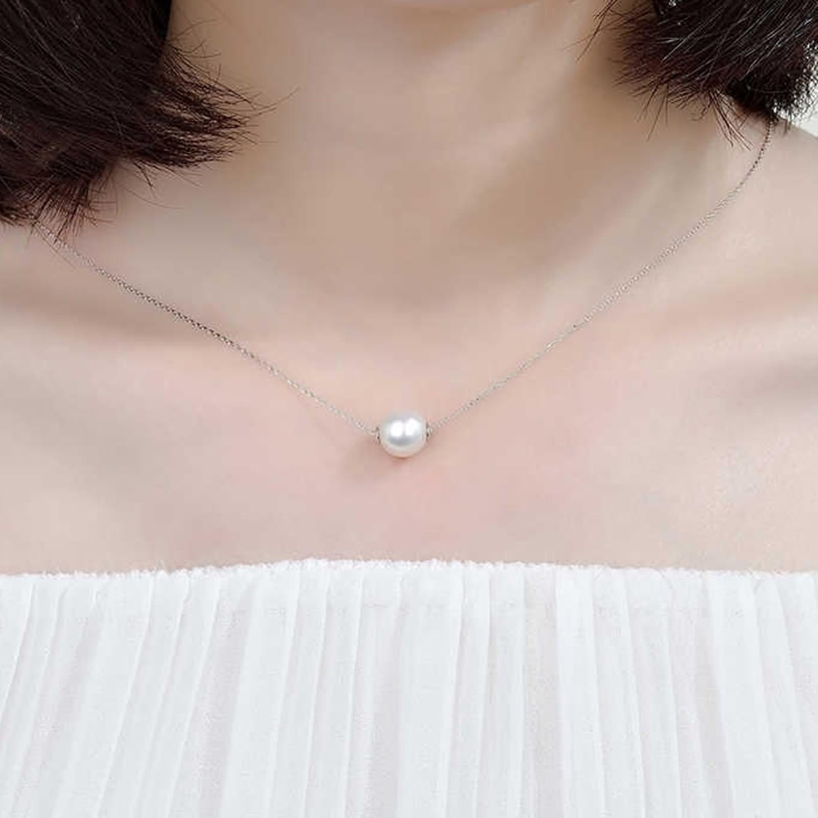 Naszyjniki dla kobiet, modna biżuteria, łańcuszek na szyję, długi, elegancki 8,5 mm, perła, białe złoto, prezent na 18 urodziny dziewczynki