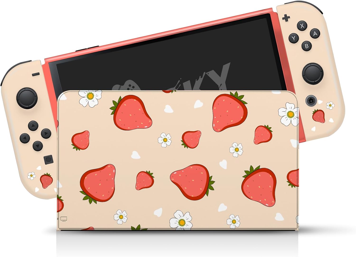 TACKY DESIGN Cute Strawberry Skin Compatible with Nintendo Switch OLED, Premium Vinyl 3M Full Wrap Decal, Pink