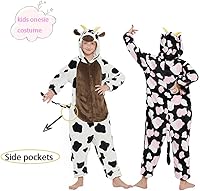 Vista 3 de Mameluco de disfraz de vaca para niños y niñas, diseño de vaca, novedoso color fresa, pijamas de vaca para adolescente