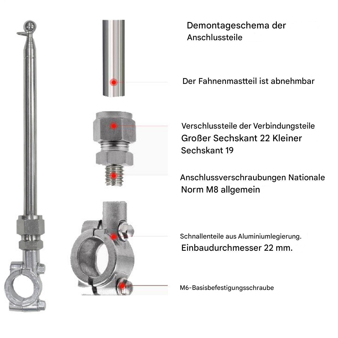 Asta Per Bandiera Regolabile Per Moto, Supporto Telescopico Per
