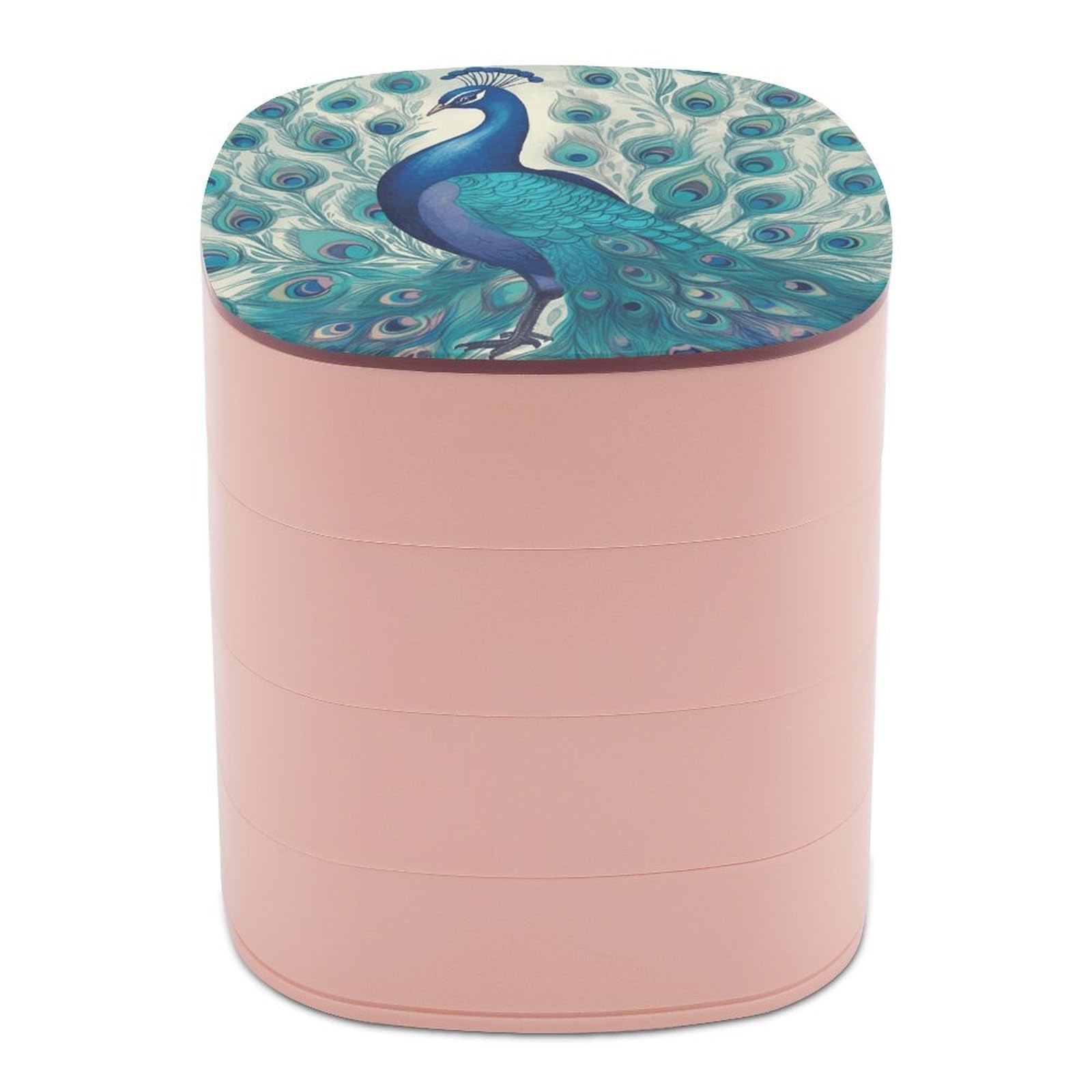 VstaDank Cute Peacock Jewelry Box with Mirror Travel Small Jewelry Case for Women 4-Layer Rotatable Jewelry Organizer Storage Box Portable Jewelry Storage Case for Rings Earrings