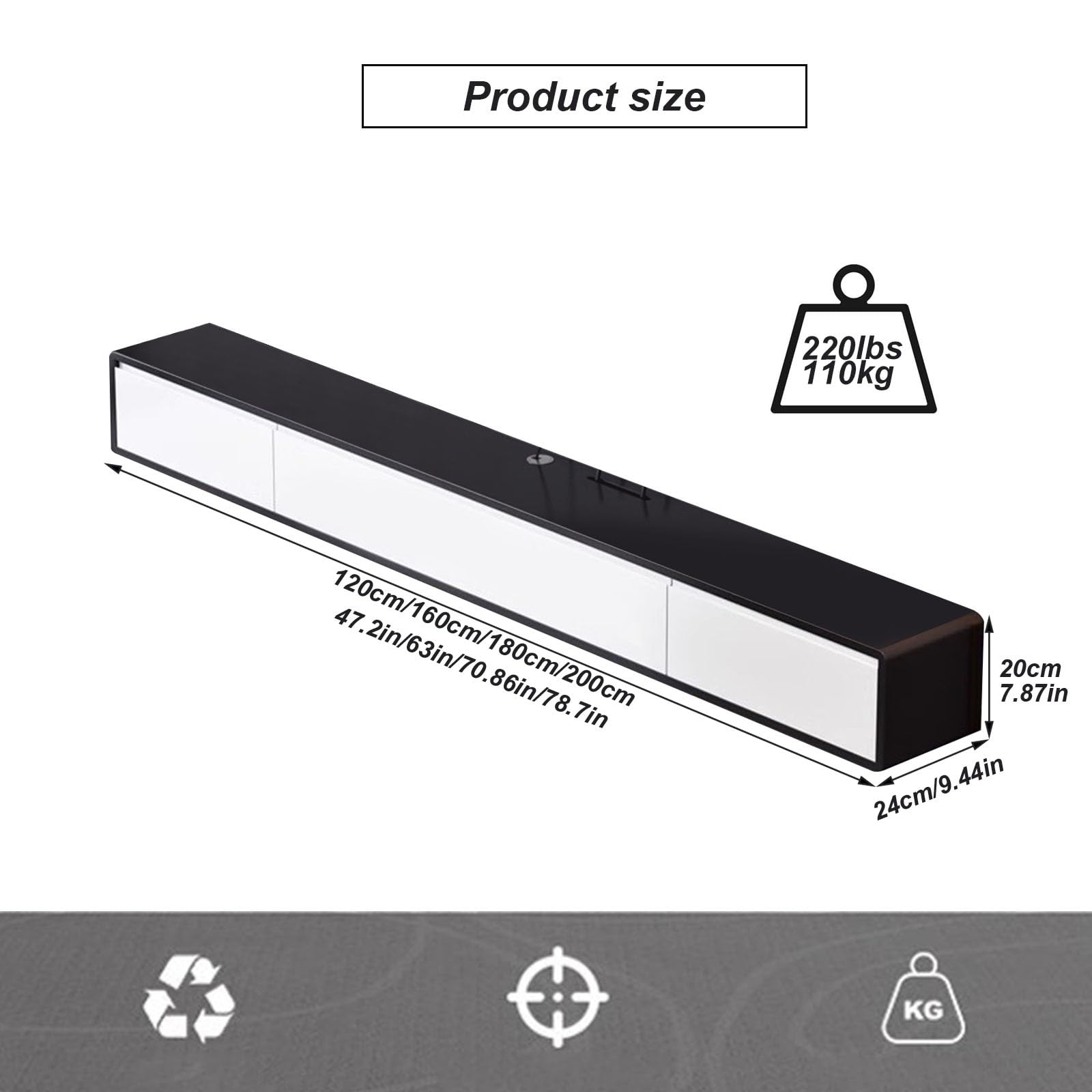 FPIGSHS TV Schrank Schwebend 120cm - Massivholz Lowboard Mit Schubladen
