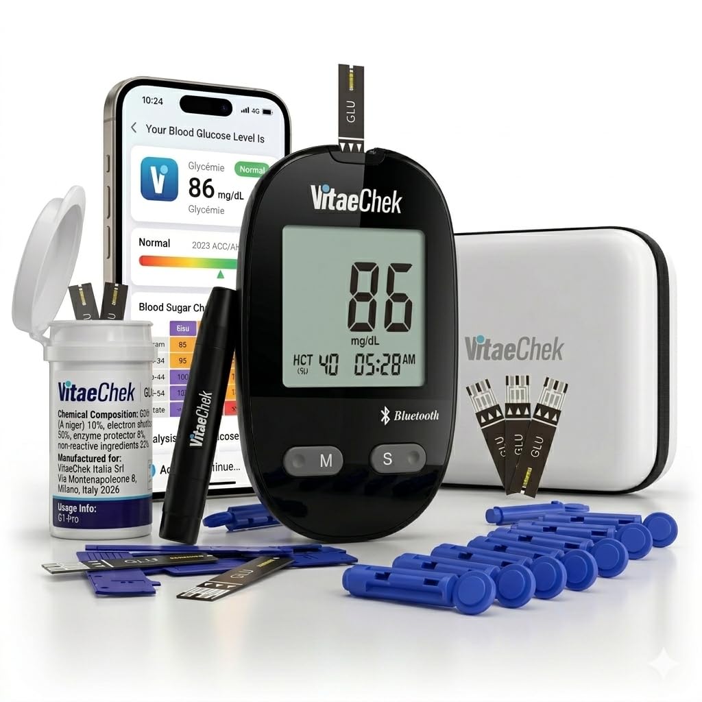 G1 Pro misuratore glicemia bluetooth, Glucometro con 50 strisce GDH-FAD e 50 lancette, misura glicemia rapida e precisa, facile da usare, ideale per diabete tipo 1, 2 e gestazionale, mg/dL