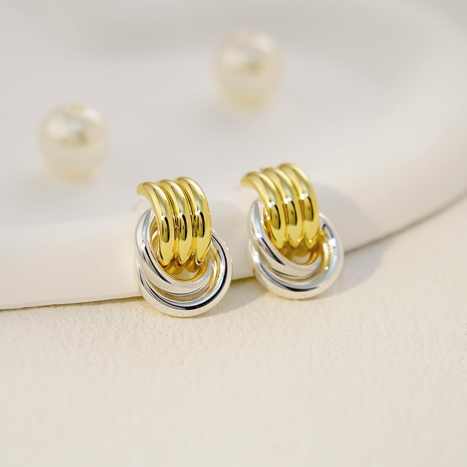 Chunky Small Knot Earrings Gold Silver Geometric Earrings for Women Dainty Gold and Silver Plated Dangle Drop Earrings Hypoallergenic and Lightweight Fashion Trendy Jewelry Gifts - Image 8